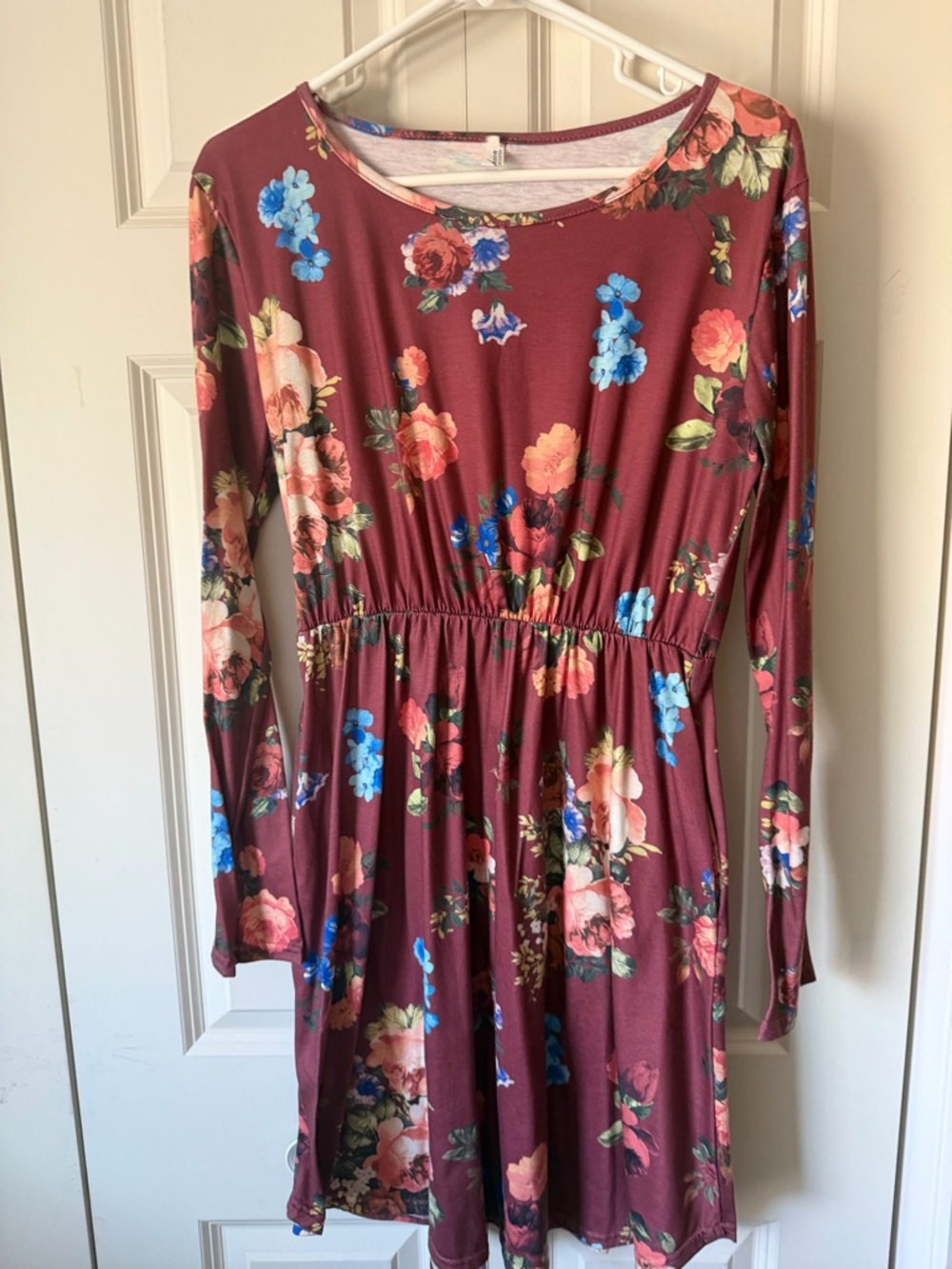 Floral Long sleeve dress with Blue & Green Accents
